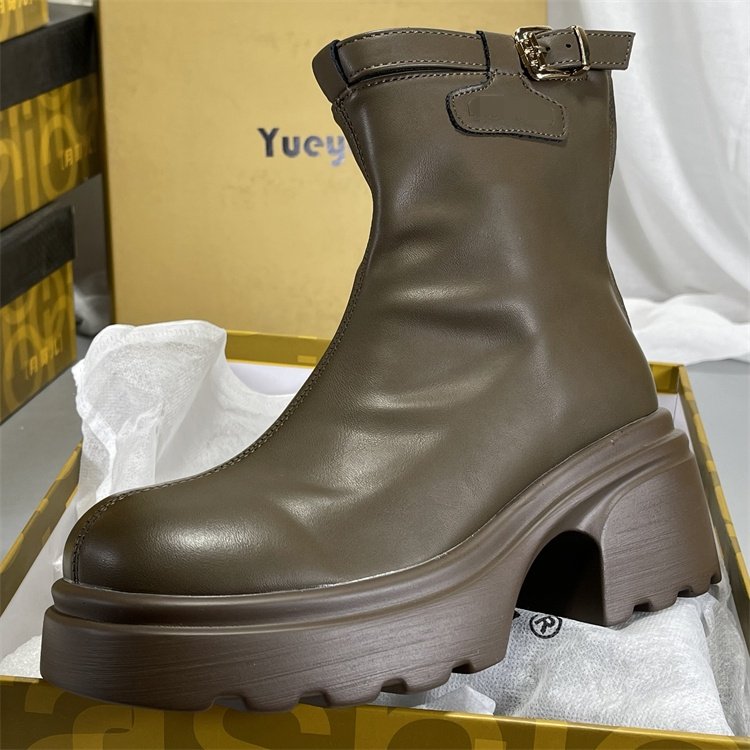 月芽儿厚底时装靴加绒2025冬季新款百搭瘦瘦靴真皮增高短靴子女鞋,女鞋,马丁靴,淘宝优惠券,粉丝福利购,淘宝优惠卷