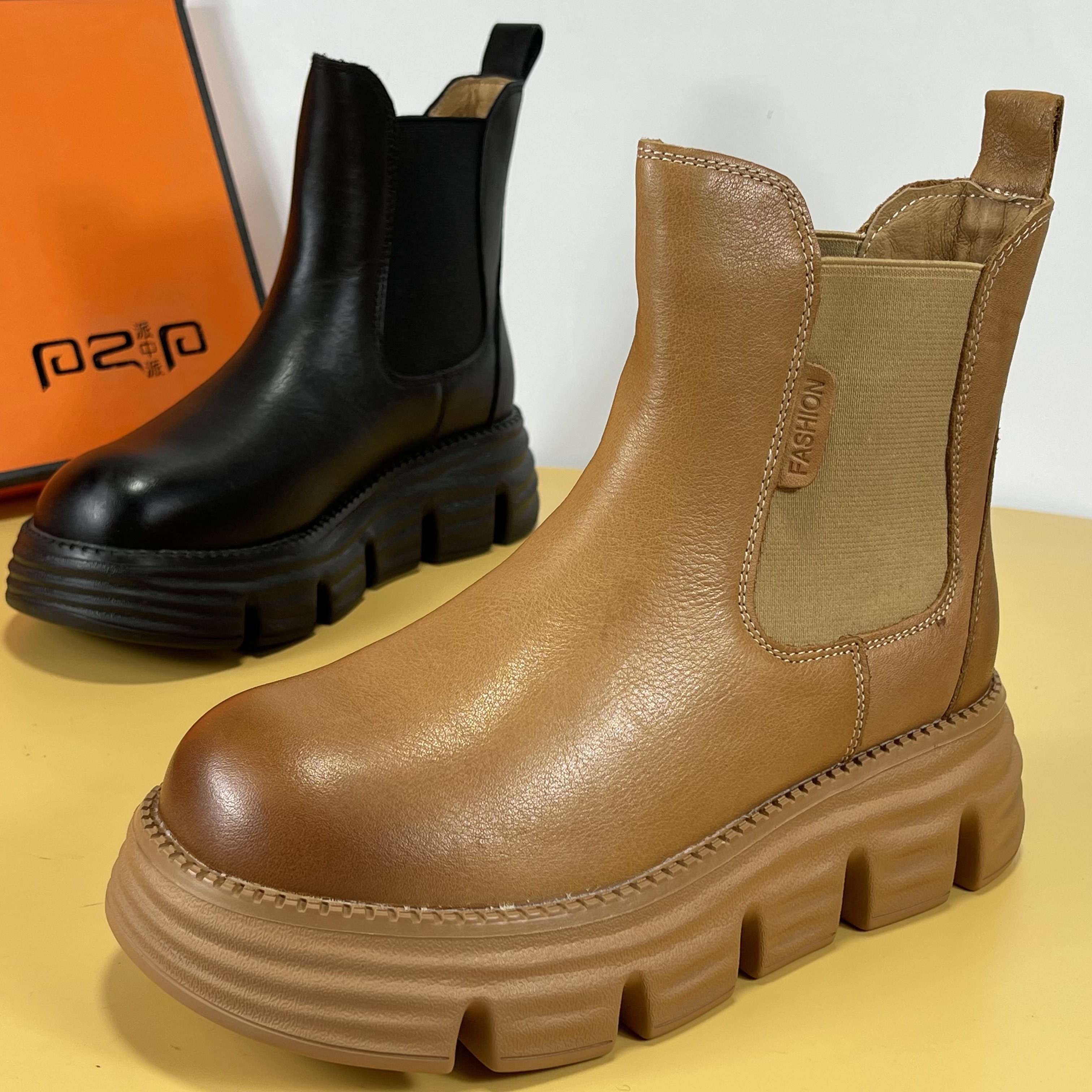 头层牛皮厚底中筒靴切尔西短靴子女2025秋冬烟筒靴加绒二棉马丁靴,女鞋,马丁靴,淘宝优惠券,粉丝福利购,淘宝优惠卷