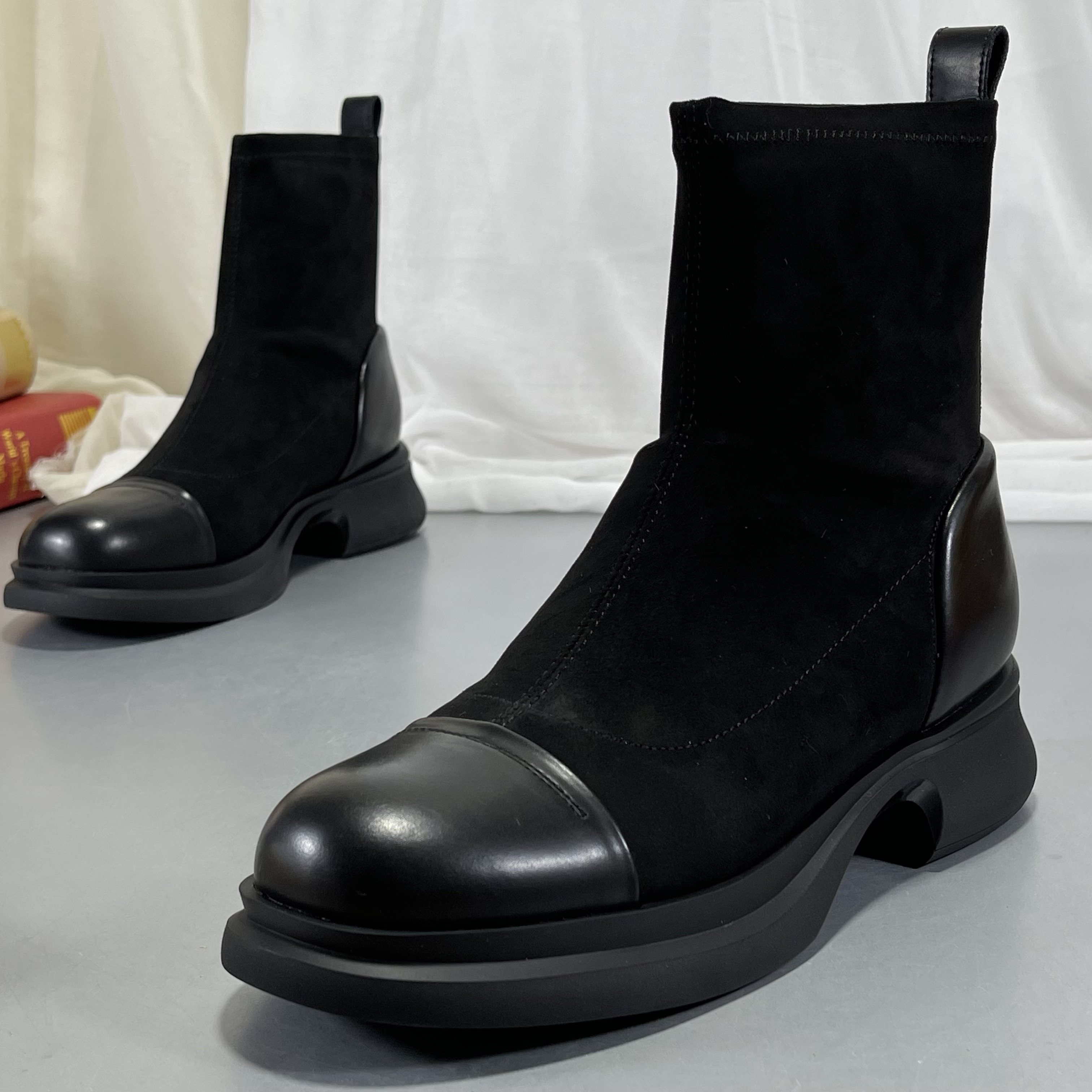 品牌尾单牛皮厚底切尔西靴休闲马丁靴女2025新款袜靴瘦瘦靴短靴子,女鞋,马丁靴,淘宝优惠券,粉丝福利购,淘宝优惠卷