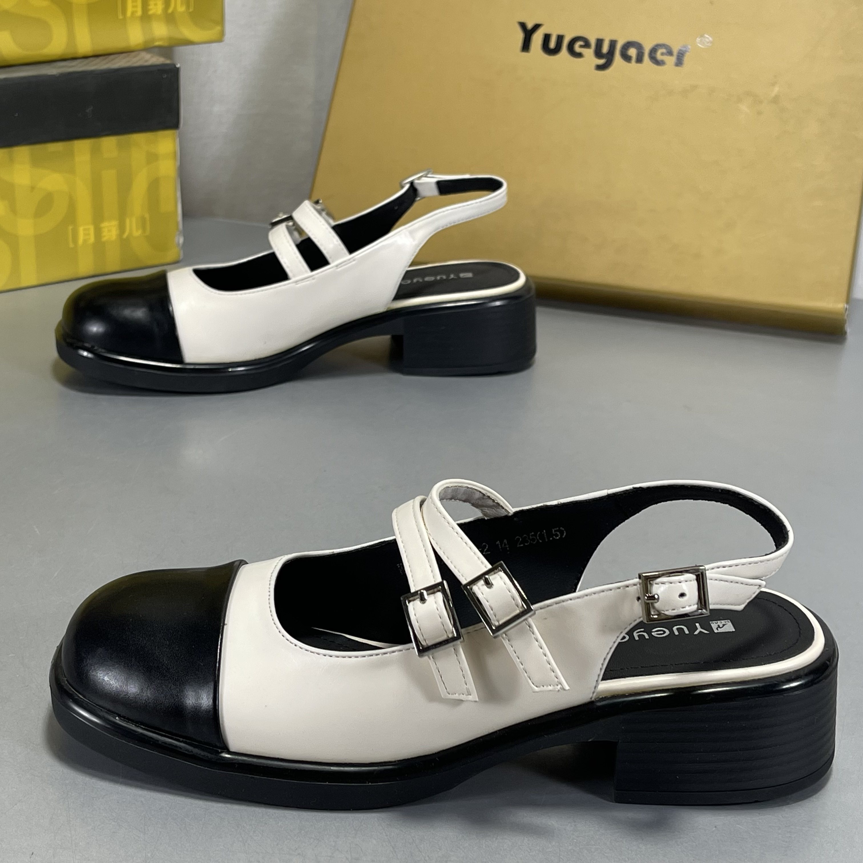 月芽儿牛皮包头凉鞋女2026春夏粗跟新款方头配裙子玛丽珍浅口单鞋,女鞋,乐福鞋（豆豆鞋）,淘宝优惠券,粉丝福利购,淘宝优惠卷