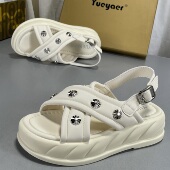 夏季 新款 镂空舒适罗马鞋 月芽儿真皮厚底运动凉鞋 法式 百搭休闲百搭