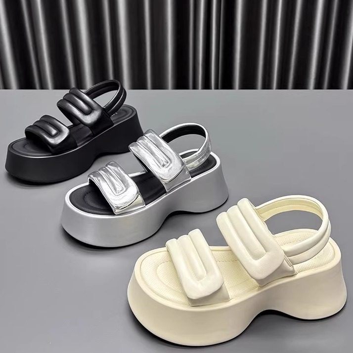 真皮厚底凉鞋女魔术贴2026夏季仙女风松糕凉拖新款休闲罗马沙滩鞋,女鞋,时装凉鞋,淘宝优惠券,粉丝福利购,淘宝优惠卷