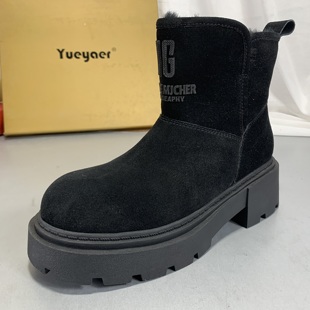 月芽儿正品 大棉加厚真皮马丁靴 撤柜微瑕疵实拍磨砂牛皮雪地靴冬季