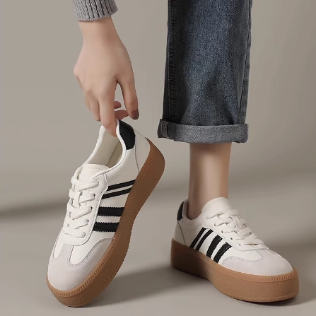真皮小白鞋女厚底德训鞋女2025新款圆头系带软底防滑运动休闲板鞋,女鞋,时尚休闲鞋,淘宝优惠券,粉丝福利购,淘宝优惠卷