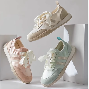 专柜正品头层猪皮薄款芭蕾风德训2025春秋女鞋真皮休闲阿甘运动鞋