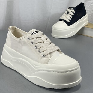 小个子厚底增高板鞋 轻便透气网纱松糕鞋 女2025春秋新款 真皮小白鞋