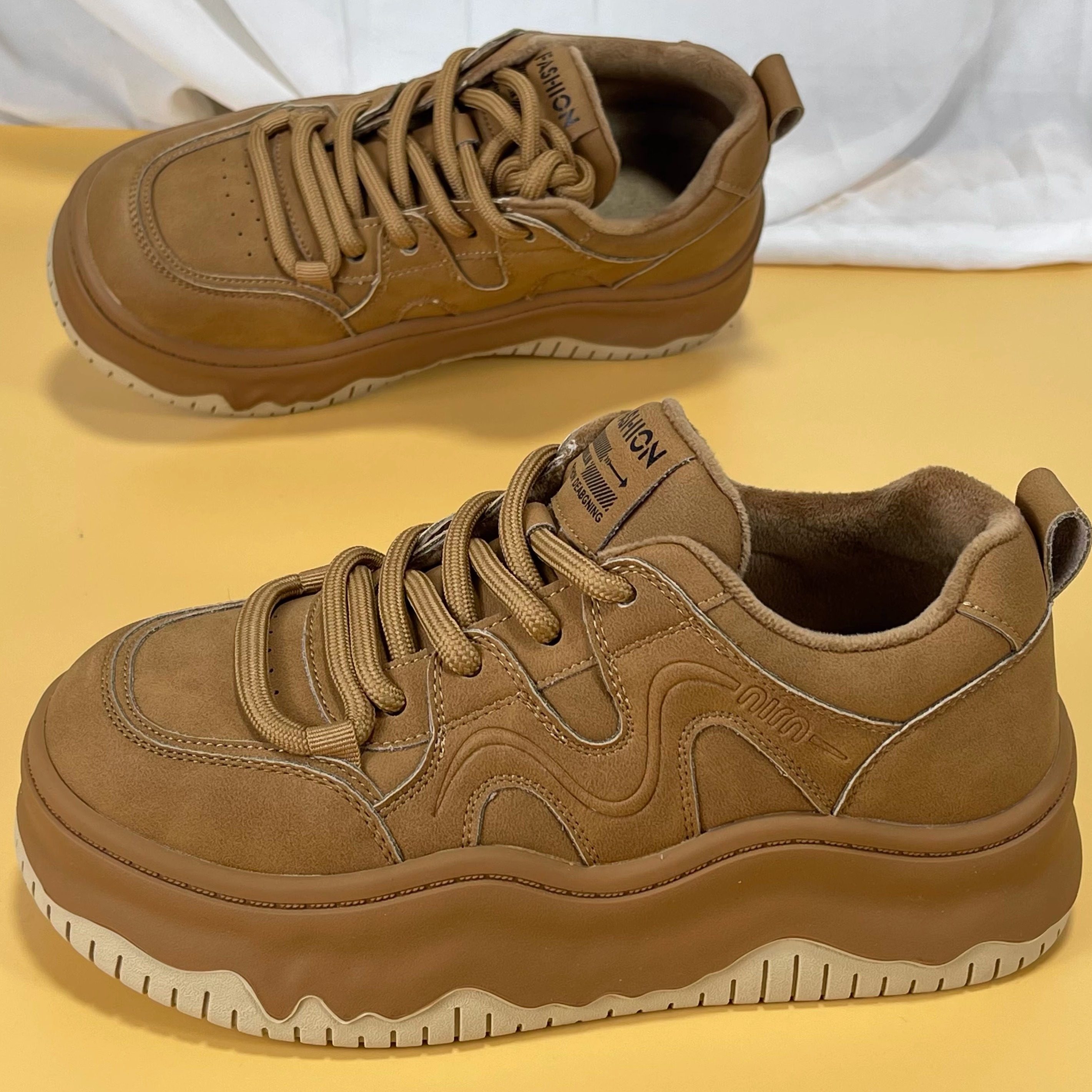 品牌真皮厚底加绒德训鞋女2025冬季小众原创复古牛皮运动休闲板鞋,女鞋,时尚休闲鞋,淘宝优惠券,粉丝福利购,淘宝优惠卷