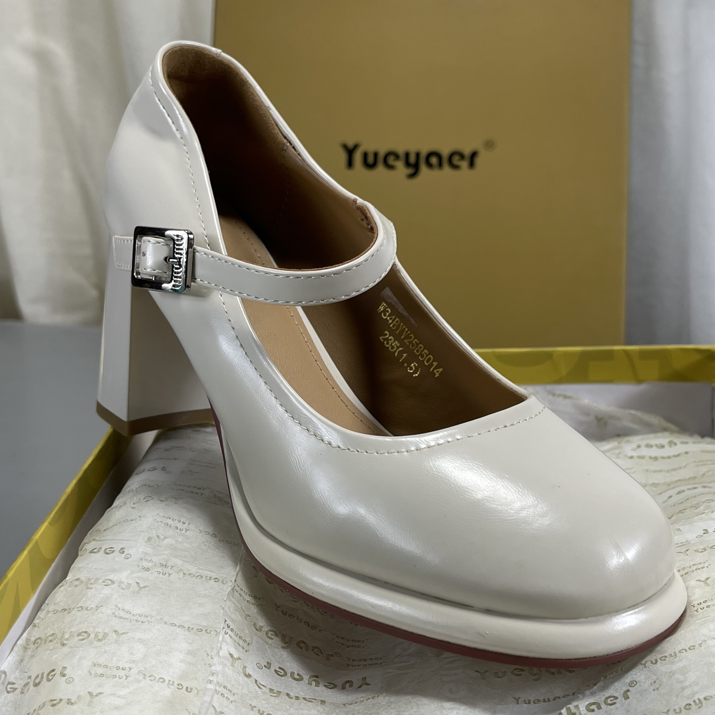 月芽儿正品撤柜一字扣高跟鞋2026春夏气质真皮玛丽珍鞋浅口工作鞋,女鞋,浅口单鞋,淘宝优惠券,粉丝福利购,淘宝优惠卷