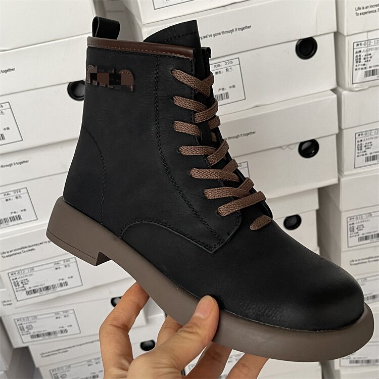 软牛皮！2025秋冬加绒切尔西女复古后拉链真皮圆头马丁靴休闲短靴,女鞋,马丁靴,淘宝优惠券,粉丝福利购,淘宝优惠卷