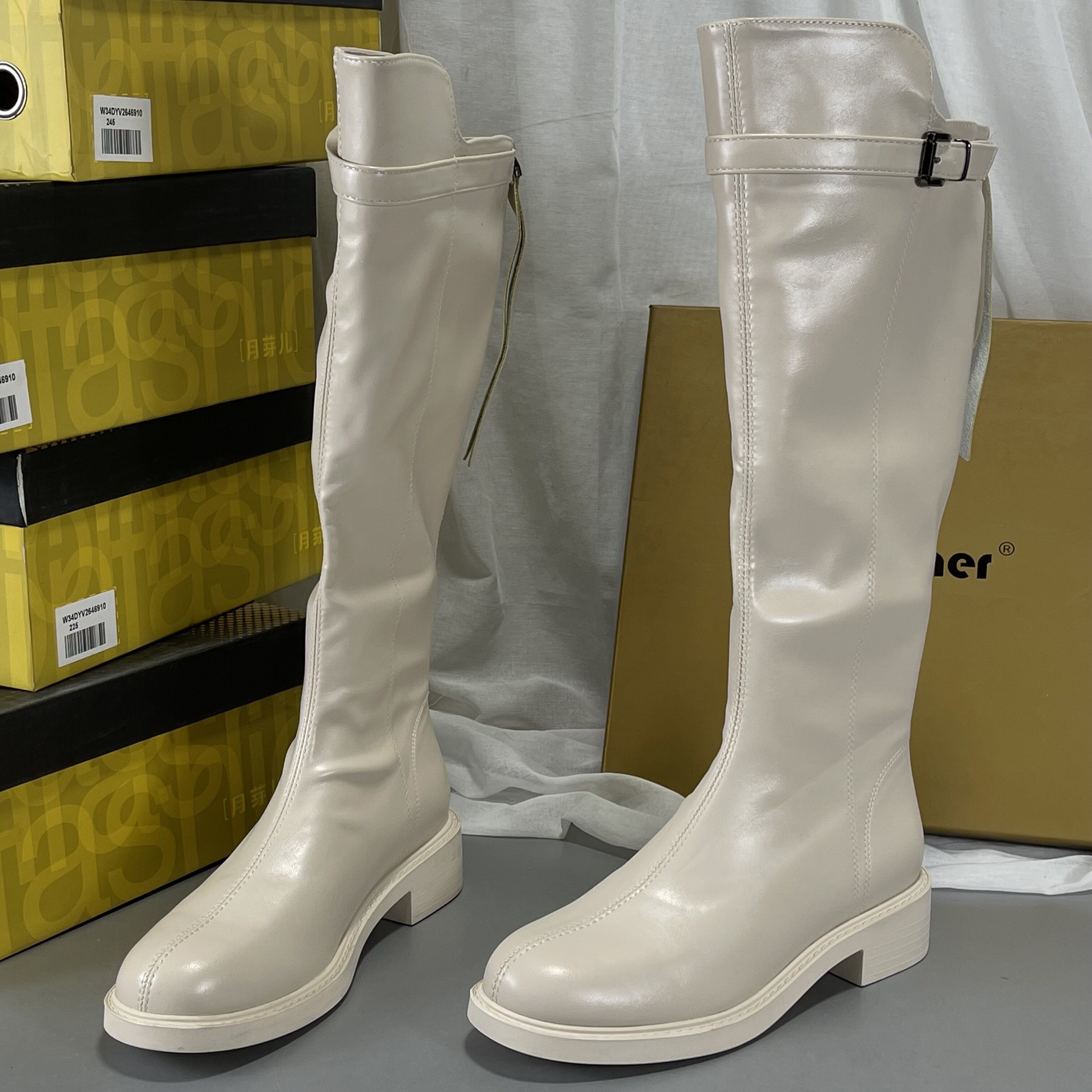 月芽儿正品撤柜骑士靴女2025秋冬后拉链百搭真皮软底瘦瘦靴不过膝,女鞋,切尔西靴,淘宝优惠券,粉丝福利购,淘宝优惠卷