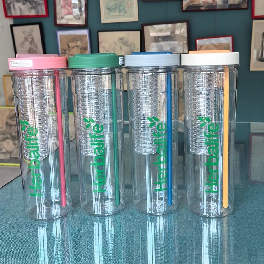 Herbalife康宝莱HERBALIF折叠吸管PC杯透明学生茶漏果汁杯直饮杯