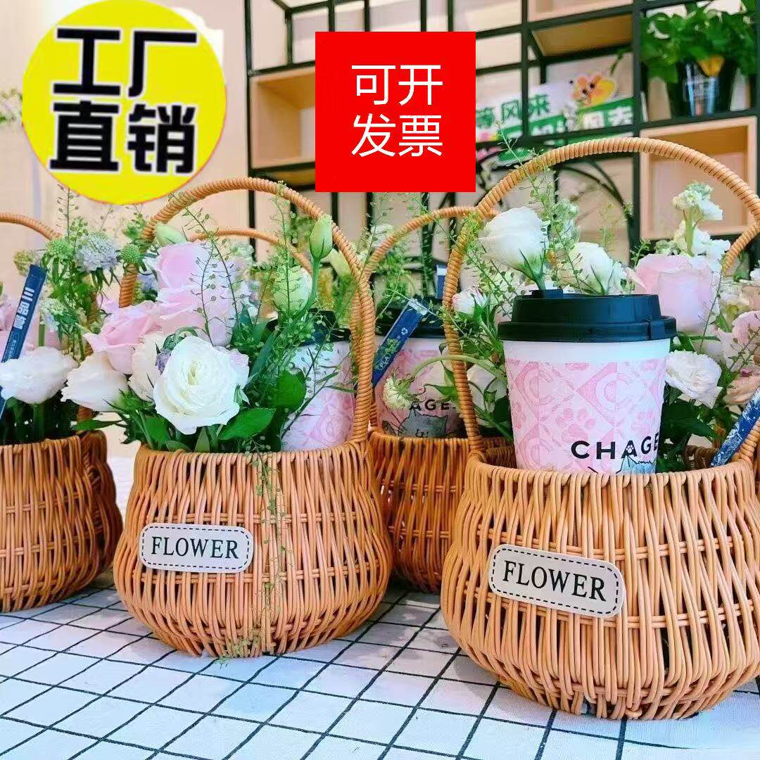 木片插花柳编手提篮子沙龙diy