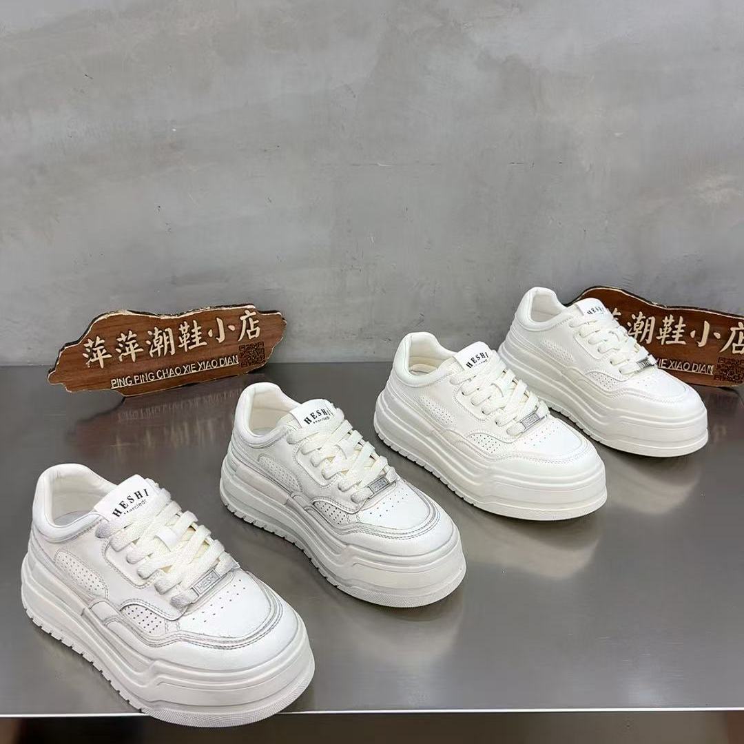 春秋新款夏季真皮百搭厚底小白鞋女爆款松糕女鞋板鞋增高运动鞋范