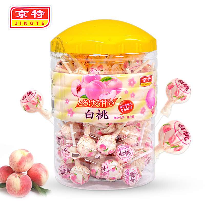 京特白桃巨峰棒棒糖水果蜜桃葡萄味硬糖果桶装送孩子零食包花束糖