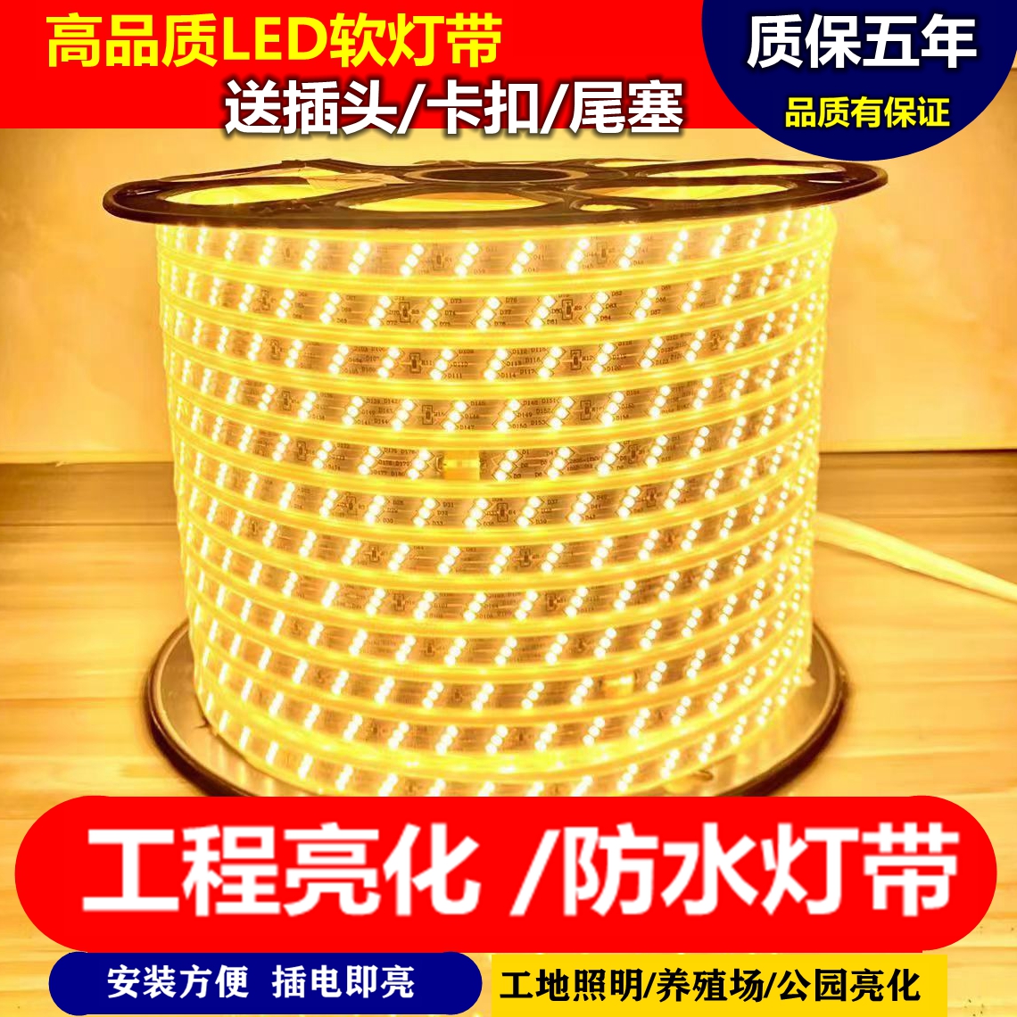 LED灯带户外防水100米220V工程塔吊地下室照明客厅白光24V36V灯条 家装灯饰光源 室外LED灯带 原图主图