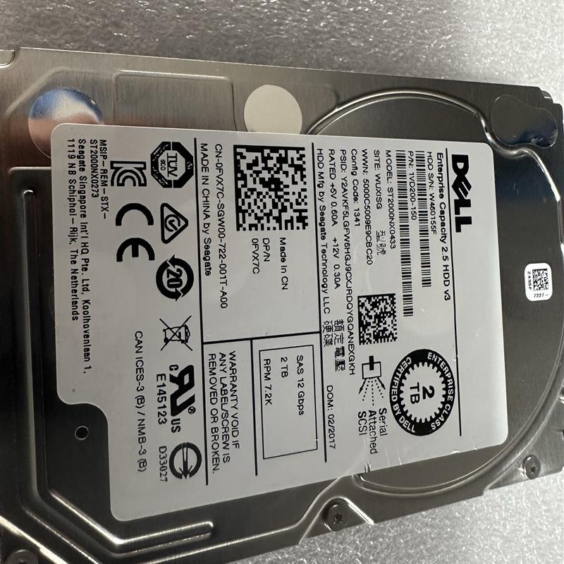 2T SAS 2.5寸 7.2K 12G 2.5 0FVX7C ST2000NX0433服务器硬盘