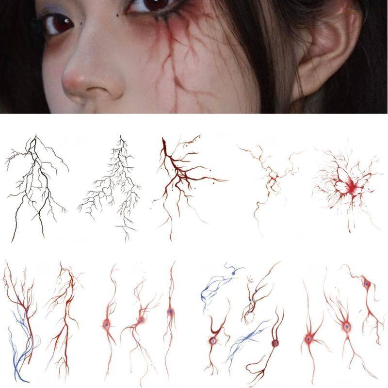 万圣节贴纸妆容纹身贴仿真红血丝血管脸部妆容贴裂纹化妆贴纸彩绘