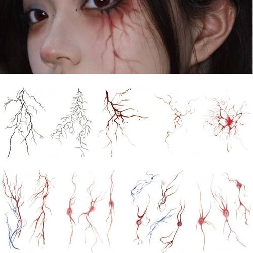 万圣节贴纸妆容纹身贴仿真红血丝血管脸部妆容贴裂纹化妆贴纸彩绘