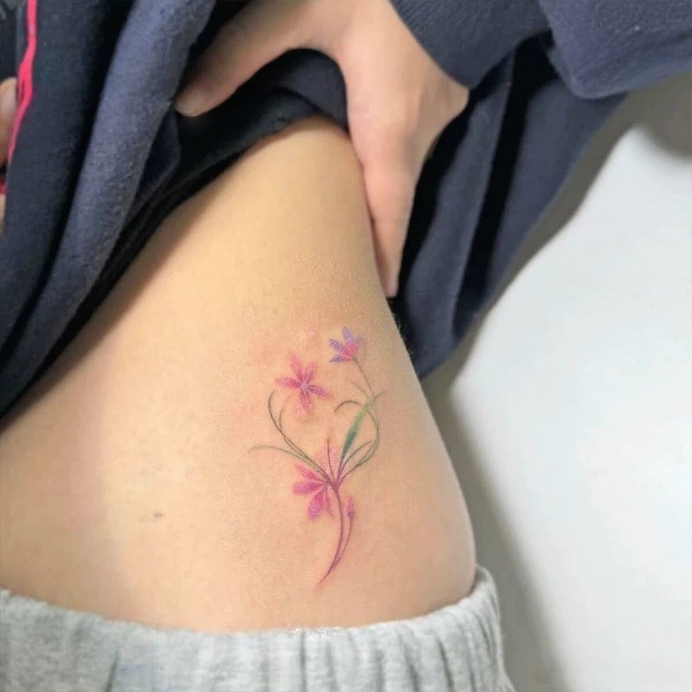 日系森系粉色花朵纹身贴 小清新藤蔓线条 防水防汗纹身贴