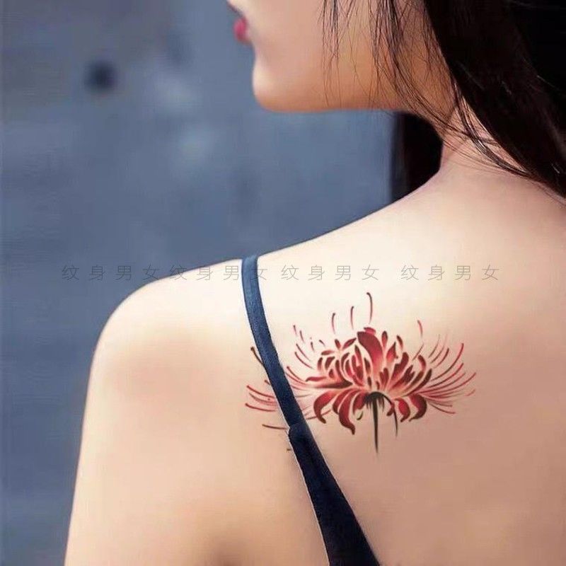 彼岸花纹身贴曼珠沙华防水女持久韩国仿真小清新唯美性感锁骨花臂