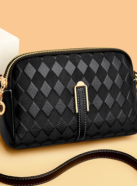 品牌真皮斜挎包女2026春夏新款牛皮手机零钱包百搭单肩中年妈妈包