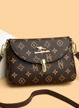 品牌正品真皮印花斜挎小方包女2026新款牛皮中年妈妈包百搭单肩包