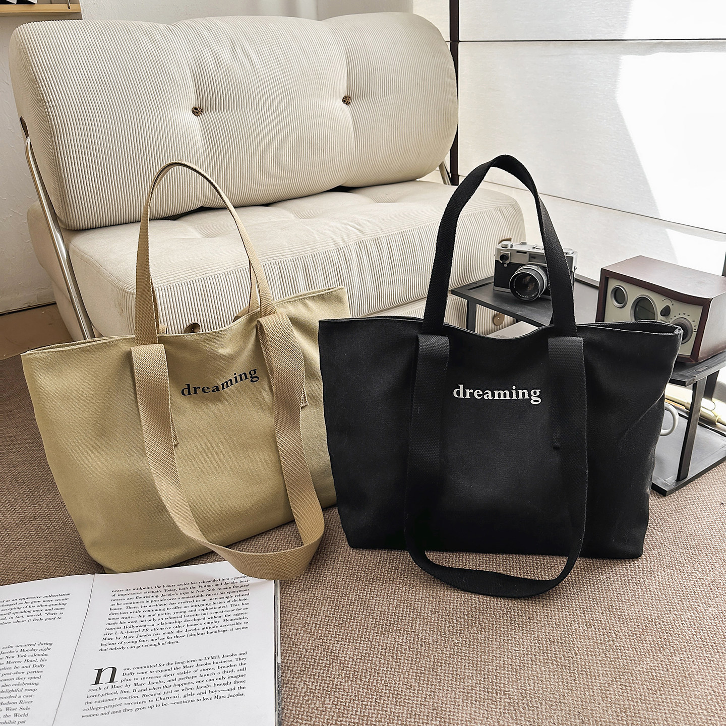 日系休闲慵懒风托特包包女学院风简约帆布包单肩大容量通勤手提包,箱包皮具/热销女包/男包,时尚帆布包,淘宝优惠券,粉丝福利购,淘宝优惠卷