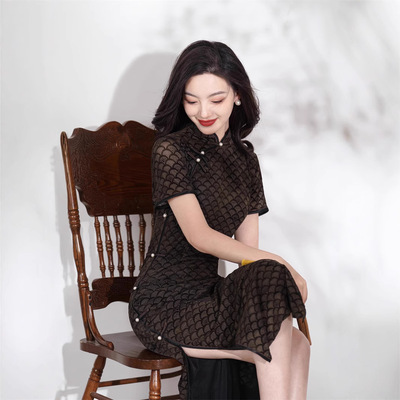 老上海旗袍女夏季2025新款国风长款高端大气上档次复古连衣裙黑色