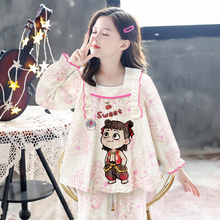 女童睡衣春秋款纯棉女孩中大童卡通哪吒2025年新款长袖家居服套装