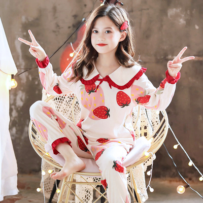 春秋纯棉长袖13岁公主风夏季睡衣