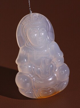 源饰界天然玉髓冰彩玉髓吉祥挂件手工雕刻大号观音菩萨玉石吊坠