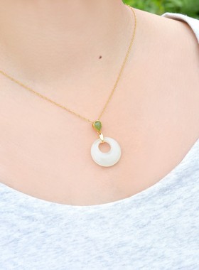 天然玉石s925银镶和田玉白玉公主扣吊坠黄金饰品碧玉水滴平安顺遂