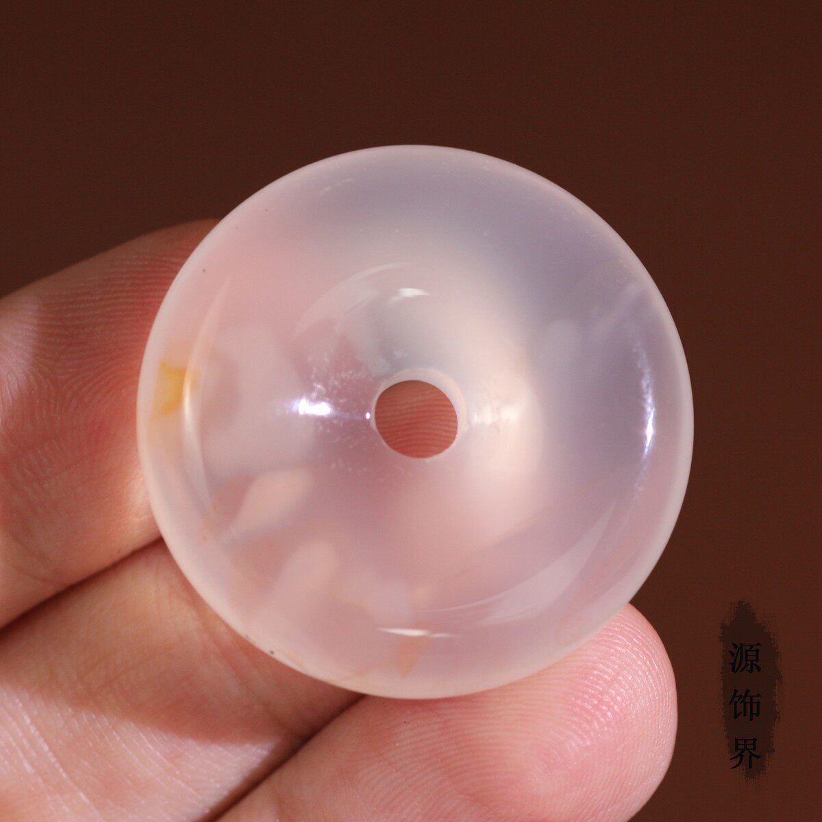 源饰界天然玉髓平安扣吊坠玉石挂件白冰种飘樱花色海洋玉髓无伤裂