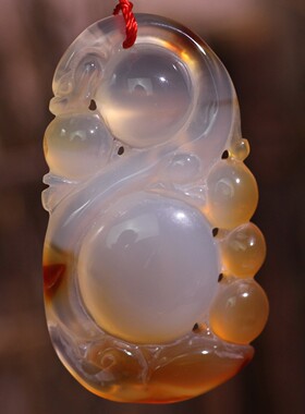 源饰界-天然冰彩玉髓吉祥挂件龙如意大号玉石吊坠背面微瑕疵83#