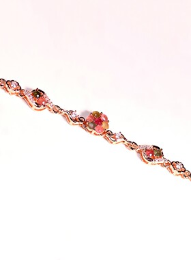 天然碧玺铜镀玫瑰金镶嵌锆石彩虹糖果色手链糖果色学生女友礼物