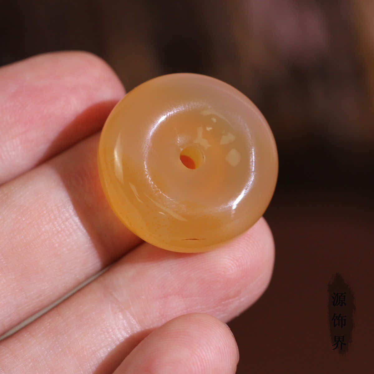 源饰界-天然玉石冰种黄玉髓平安扣挂件玉吊坠24mm男女款学生礼物