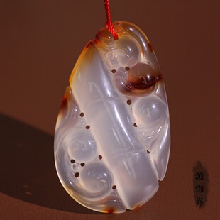 源饰界-天然冰彩玉髓挂件玉石貔貅竹节祥云俏色大号吊坠无伤裂78#