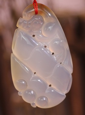 源饰界-天然冰种玉髓貔貅竹节祥云挂件玉石事事如意吉祥大号吊坠