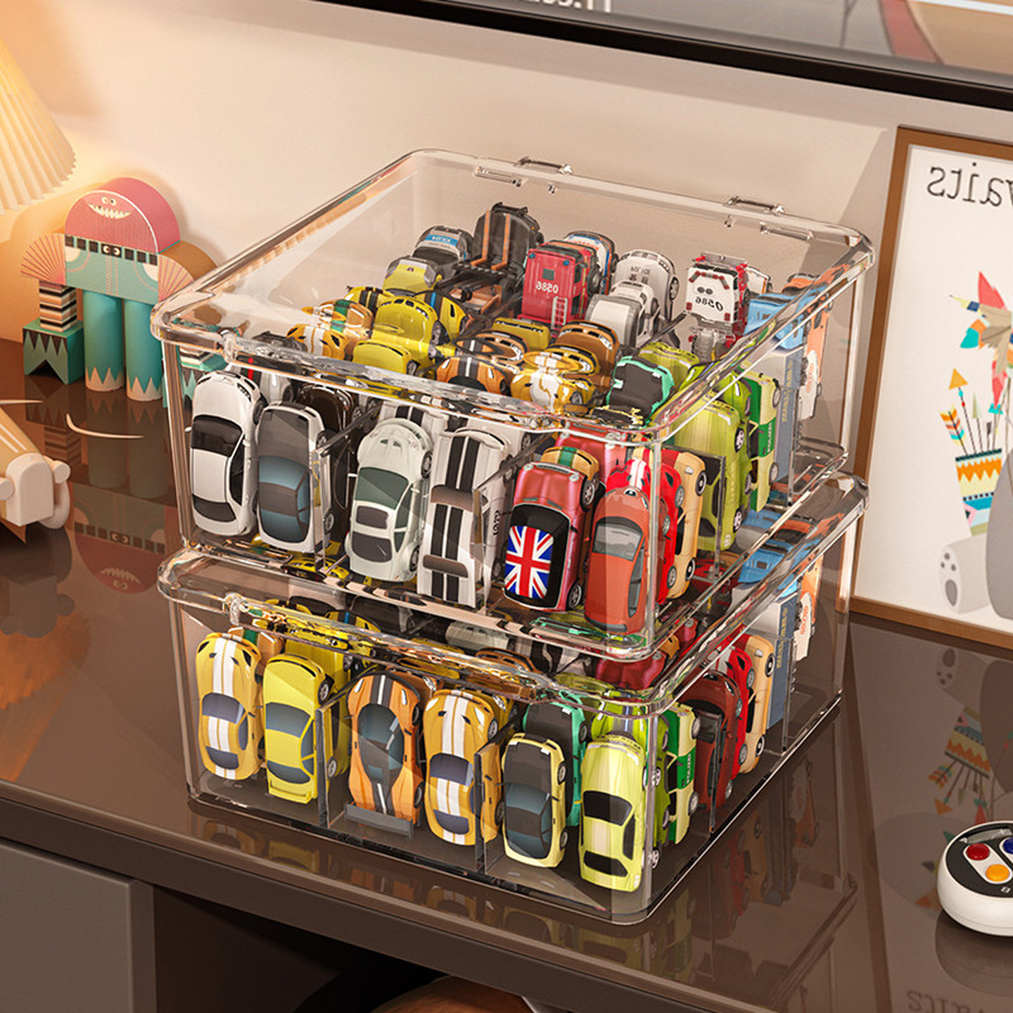 儿童玩具1:64多美卡透明收藏架风火轮合金小汽车模型收纳盒展示架