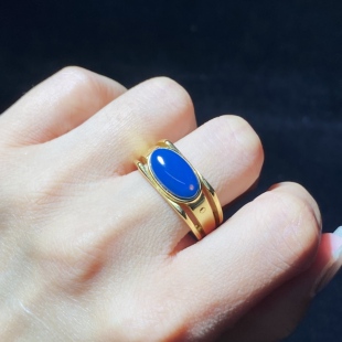 天然多米尼加蓝珀戒指5A净水皇家蓝男士戒指女戒开口戒