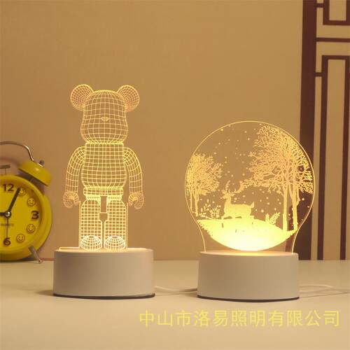 新款led氛围3dusb圣诞礼品台灯亚克力创意灯灯礼物卡通小夜灯跨境