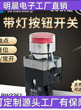 厂家供应XB2-BW3361C开关自复位带灯按钮开关银触点阻燃电源开关