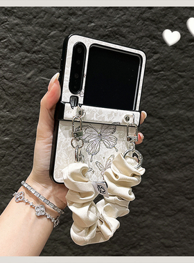 OU【网红白底紫色蝴蝶丝巾手提】适用华为Purax/P50pocket折叠屏手机壳限量ins风新款翻盖防摔保护套男女网红