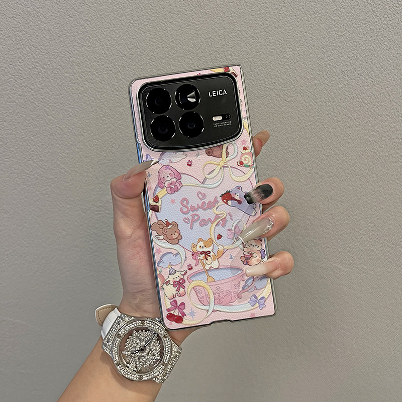 ns韩风少女可爱卡通适用小米mixfold4手机壳新款折叠屏超薄MIX Fold3/2高档个性纯色商务翻盖防摔保护套女款