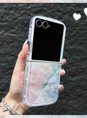 OU【高级感粉灰色大理石纹晕染】适用于三星GalaxyZflip7/6/5/4折叠屏手机壳新款翻盖创意防摔保护套男女小众