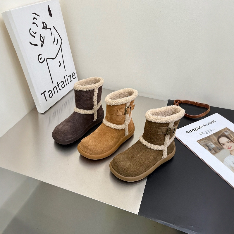 韩国真皮厚底毛毛雪地靴女2025冬