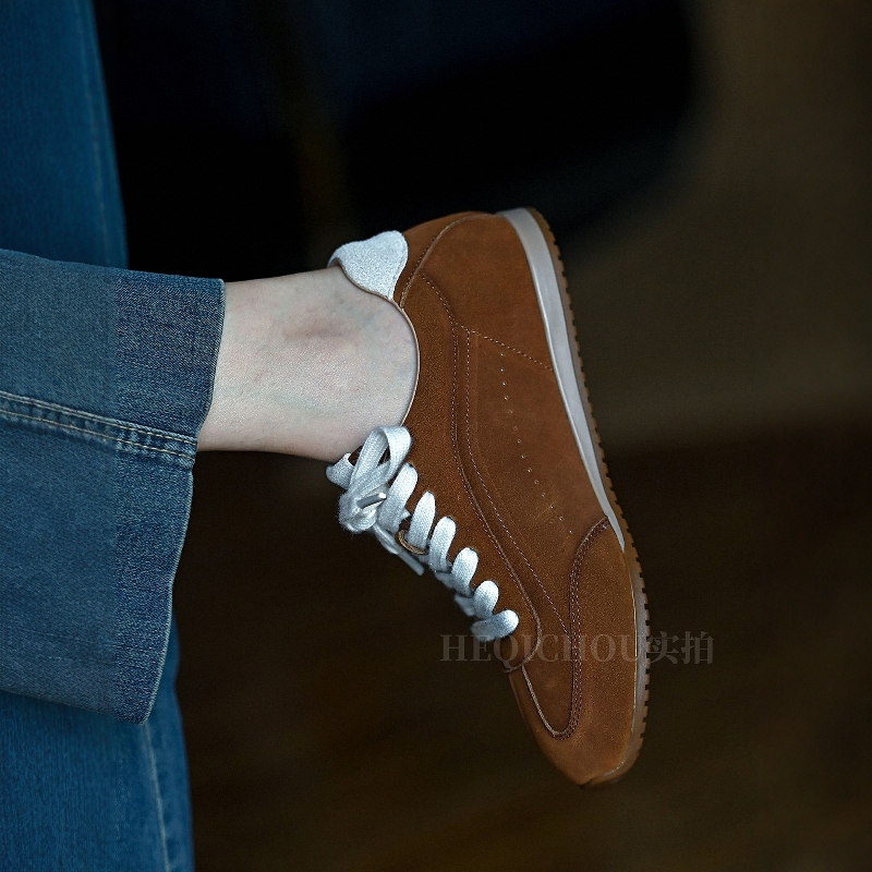 韩国磨砂牛皮棕色德训鞋女时尚