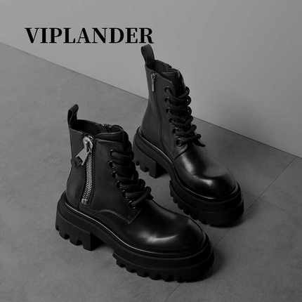 viplander秋冬新款皮靴厚底增高英伦侧拉链机车靴马丁靴男154522