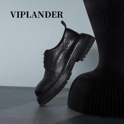 viplander马皮皮鞋男夏新款男士休闲圆头厚底增高德比鞋144101-S