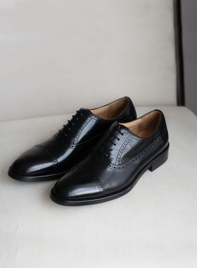 viplander 秋季男鞋正装亮面皮手工头层牛皮雕花皮鞋男牛津鞋婚鞋